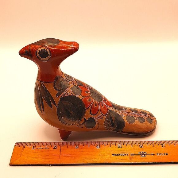 Vintage Hand Painted Mexican Folk Art Tonala Pottery Bird Figurine Signed - Picture 3 of 12